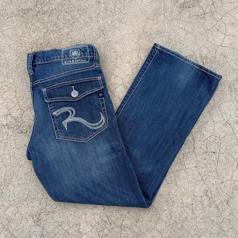 Rock & Republic Jeans Rider Men's 32x30 Bootcut Distressed Blue Denim R510147
